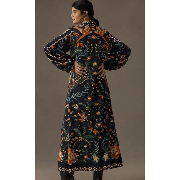 NWT Anthropologie x Farm Rio Floral Birds Long-Sleeve Button-Front Midi Dress​​​ - Picture 10 of 10